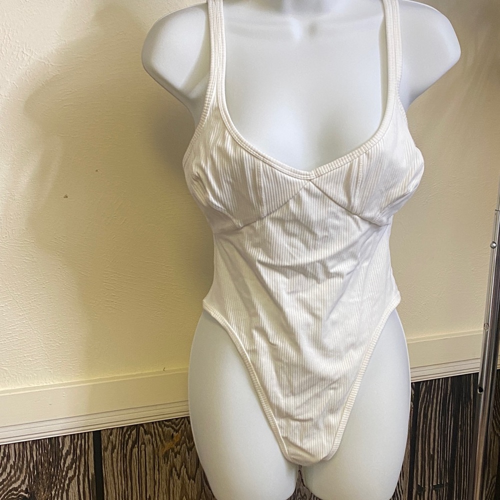 For Love And Lemons Ivory Ribbed Bodysuit